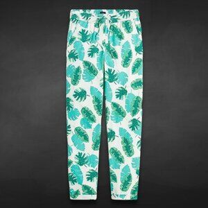 J.Crew Pants Linen Cotton Fabric Adjustable Drawstring Palm‎ Print White/Green 0